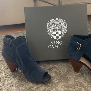 Vince Camuto booties navy blue suede peep toe